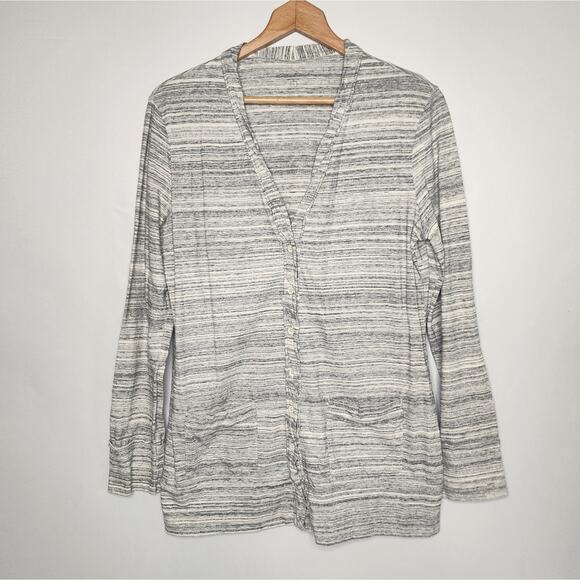 🌻3 for $18 Eddie Bauer Gray Striped Cotton Cardigan - Picture 1 of 5